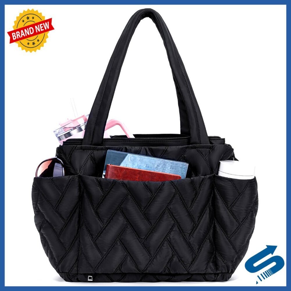 Lightweight Quilted Puffer Tote Bag, 20L Capacity, Laptop Compartment,